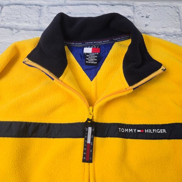 Y2k Tommy Hilfiger Jeans Yellow Jacket Colorblock Fleece Mixed Media size Large - Picture 7 of 16